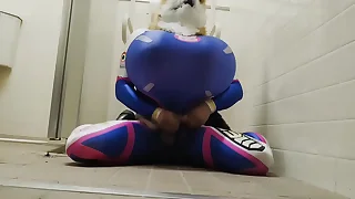 Gigantic tits fox masturbates in public toilet 2
